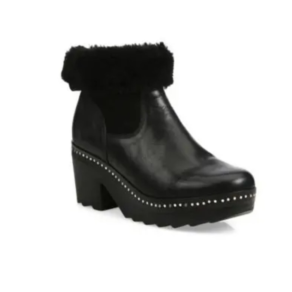 Rag & Bone Nelson Black Shearling Clogs, Size 38.5
